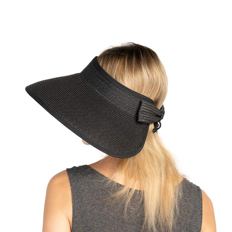 UOUDIO Sun Visor Hats Summer Wide Brim Clip on Beach Adjustable Large Brim Cap Golf Hat for Women Black - Image 3